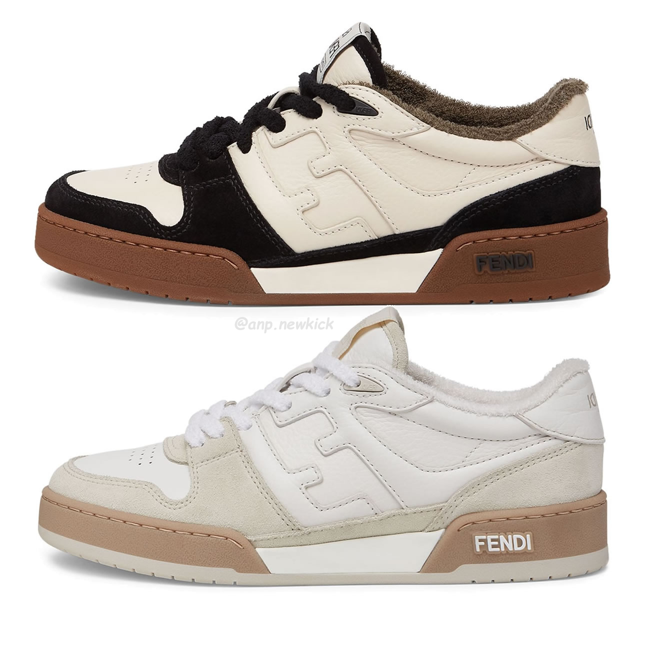 Fendi Match Cream Black White Suede And Leather Low Top Sneakers (1) - newkick.vip